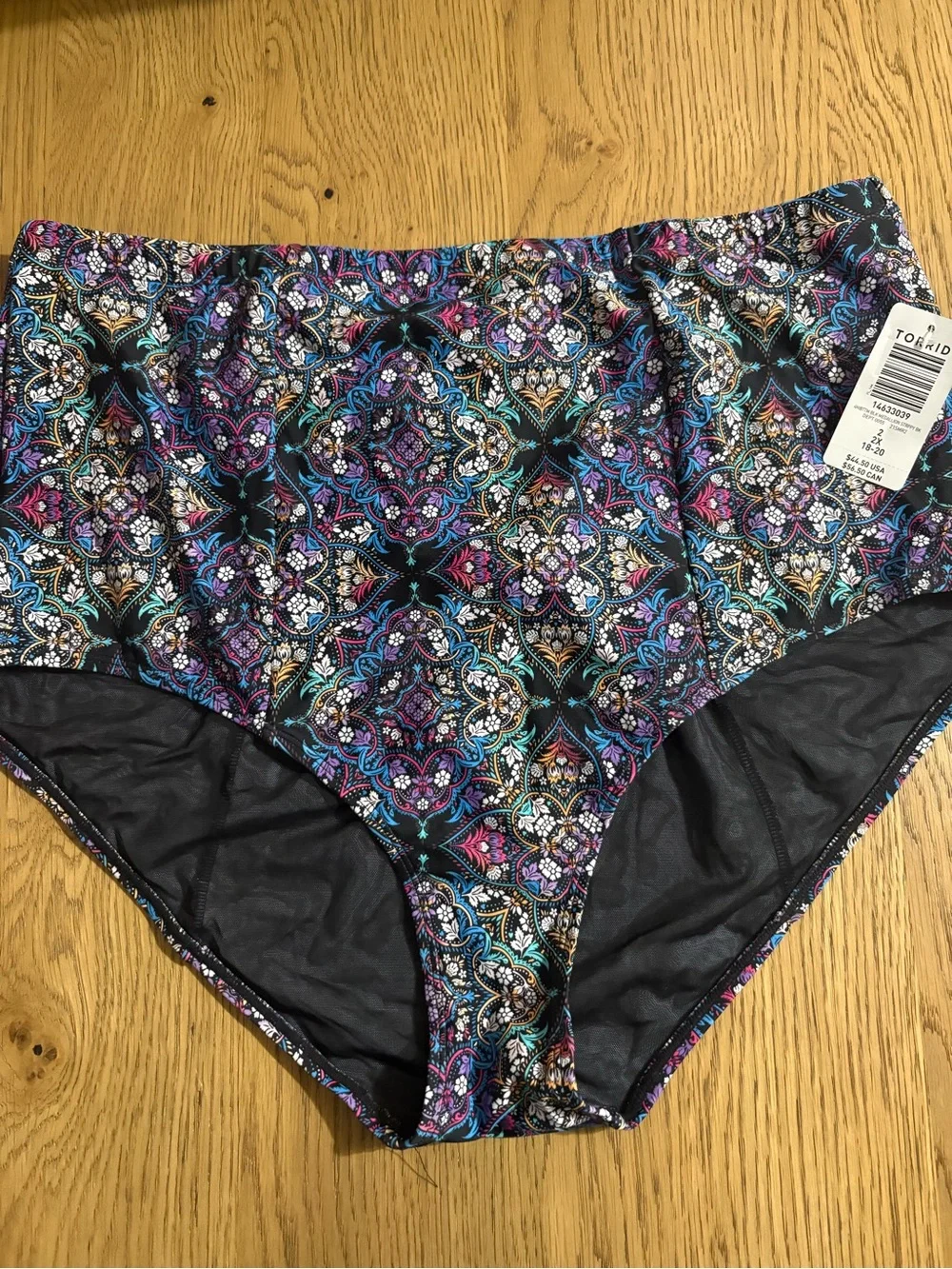 torrid High-Waist Bikini Bottom in Black with Purple & Blue Mosaic Print